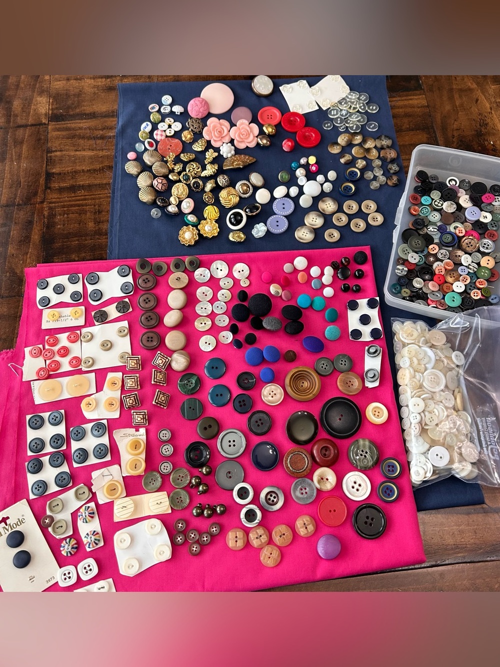Vintage Buttons-Plastic, Clear, Mother Of Pearl, Tortoise, Khaki, Cloth Covered
